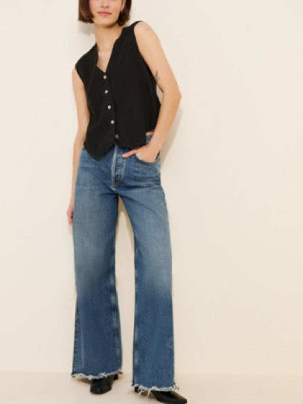 AGOLDE DAME HIGH RISE WIDE LEG CUT RAW HEM Size 30